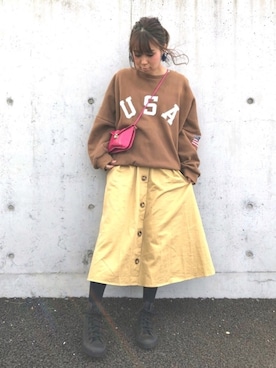 「トレンチスカート」｜「アイテム（アクセサリー）」を使った、eri♡さん（レディース・155cm）の冬コーディネート