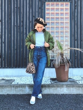「シルバーシューズ」｜「アイテム（ハンチング/ベレー帽）」を使った、eri♡さん（レディース・155cm）の冬コーディネート