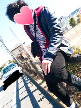 「LACOSTE」｜「アイテム（ライダースジャケット）」を使った、りゅうさん（メンズ・175cm）の冬コーディネート