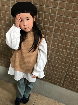 「CIAOPANIC TYPY（チャオパニックティピー）のアイテム（ハンチング/ベレー帽）」を使った、mmamaさん（キッズ・110cm）の冬コーディネート