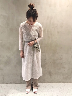 「NOFALL（ノーフォール）のメッシュ編み太ヒールサンダル（サンダル）」を使った、ﾜｷﾀﾐﾅさん（レディース・158cm）の夏コーディネート