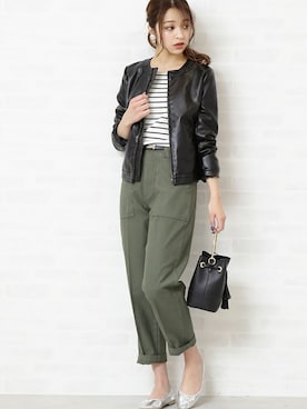 「N.（N. Natural Beauty Basic）（エヌエヌナチュラルビューティーベーシック）のアイテム（ライダースジャケット）」を使った、N. STAFFさん（レディース・166cm）の冬コーディネート