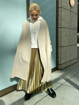 「マキシスカート」｜「アイテム（ノーカラーコート）」を使った、N. STAFFさん（レディース・155cm）の冬コーディネート