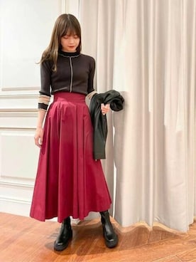 「マキシスカート」｜「アイテム（ライダースジャケット）」を使った、N. STAFFさん（レディース・164cm）の秋コーディネート