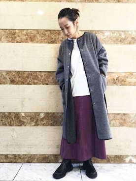 「N.（N. Natural Beauty Basic）（エヌエヌナチュラルビューティーベーシック）のアイテム（ノーカラーコート）」を使った、N. STAFFさん（レディース・157cm）の秋コーディネート