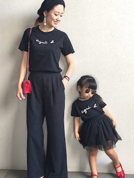 「親子でおそろい」｜「アイテム（ハンチング/ベレー帽）」を使った、y.u.n.o.nさん（レディース・163cm）の秋コーディネート