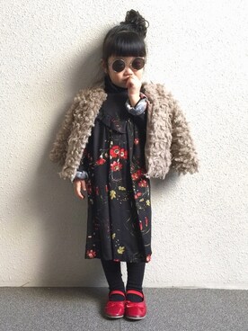 「ZARA KIDS」｜「アイテム（ノーカラージャケット）」を使った、y.u.n.o.nさん（キッズ・100cm）の冬コーディネート