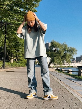 「Right-on（ライトオン）のアイテム（ニットキャップ/ビーニー）」を使った、komaki0913さん（レディース・158cm）の春コーディネート