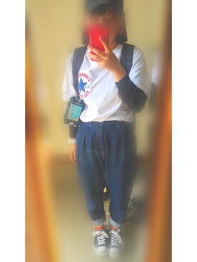 「CONVERSE（コンバース）のアイテム（T Shirts、ホワイト系）」を使った、さくらさん（レディース・145cm）の春コーディネート