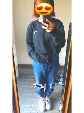「PUMA（プーマ）のアイテム（Sweatshirt、ブラック系）」を使った、さくらさん（レディース・145cm）の冬コーディネート