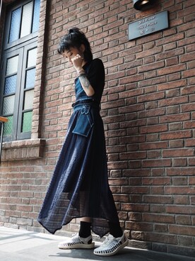 「盐系风格」｜「アイテム（スカート）」を使った、唔未人さん（レディース・160cm）の夏コーディネート