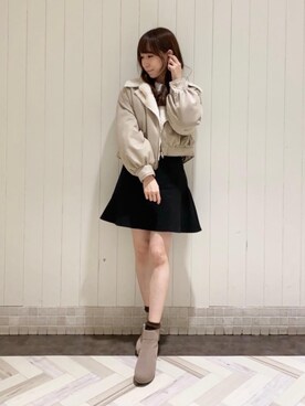 「春物」｜「アイテム（ライダースジャケット）」を使った、あーちゃん。さん（レディース・156cm）の冬コーディネート
