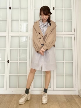 「ボウタイ」｜「アイテム（トレンチコート）」を使った、あーちゃん。さん（レディース・156cm）の冬コーディネート