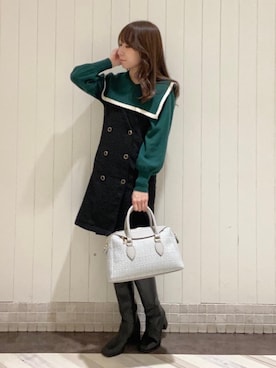 「ダブルボタン」｜「アイテム（ワンピース/ドレス）」を使った、あーちゃん。さん（レディース・156cm）の冬コーディネート