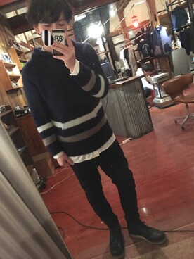 「BLUE BLUE（ブルーブルー）のアイテム（ニット/セーター）」を使った、あくつ。さん（メンズ・165cm）の冬コーディネート