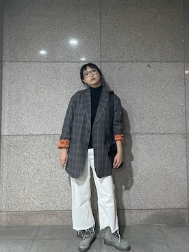 「white pants」｜フィ太郎🇰🇷휘뚜루마뚜루さん（レディース・164cm）の冬コーディネート