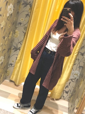 「ケーブルカーディガン」｜「アイテム（アクセサリー）」を使った、ほりこさん（レディース・165cm）の秋コーディネート