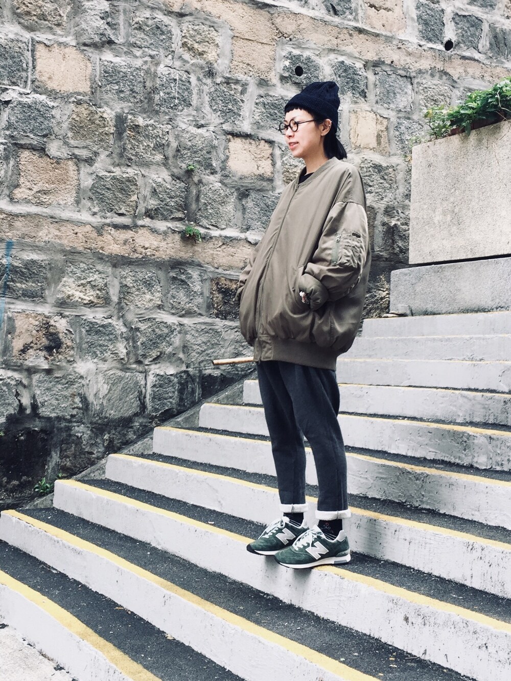 「OVERRIDEのアイテム（帽子、ブルー系）」を使った、i_am_ah_mic  🇭🇰さん（レディース・168cm）の冬コーディネートの1枚目の写真