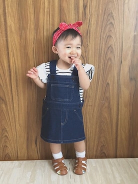 「肩フリル」｜「アイテム（オールインワン・サロペット）」を使った、rei♡さん（キッズ・80cm）の春コーディネート