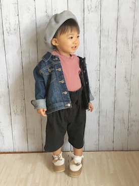 「リブ　」｜「アイテム（ハンチング/ベレー帽）」を使った、rei♡さん（キッズ・80cm）の秋コーディネート