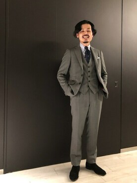 「アイテム（ネクタイ、ブルー系）」を使った、細川さん（メンズ・171cm）の夏コーディネート