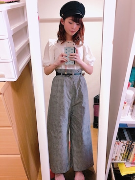 「グレンチェック」｜「アイテム（キャスケット）」を使った、Stephanieさん（レディース・163cm）の秋コーディネート