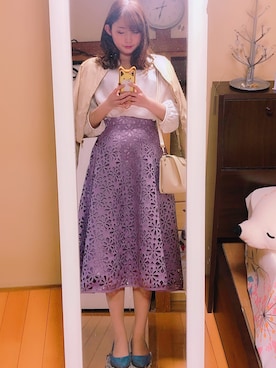 「ラベンダー」｜「アイテム（ノーカラージャケット）」を使った、Stephanieさん（レディース・163cm）の春コーディネート