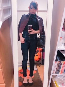 「dazzlin（ダズリン）のアイテム（ライダースジャケット）」を使った、Stephanieさん（レディース・163cm）の秋コーディネート