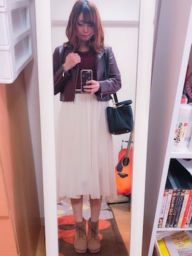 「dazzlin（ダズリン）のアイテム（ライダースジャケット）」を使った、Stephanieさん（レディース・163cm）の冬コーディネート