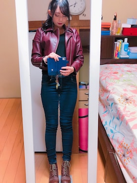 「dazzlin（ダズリン）のアイテム（ライダースジャケット）」を使った、Stephanieさん（レディース・163cm）の冬コーディネート