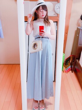 「MERCURYDUO（マーキュリーデュオ）のアイテム（パンツ）」を使った、Stephanieさん（レディース・163cm）の夏コーディネート