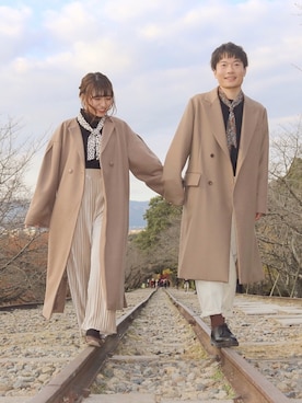 「カップル」｜「アイテム（その他アウター）」を使った、renaさん（レディース・156cm）の春コーディネート