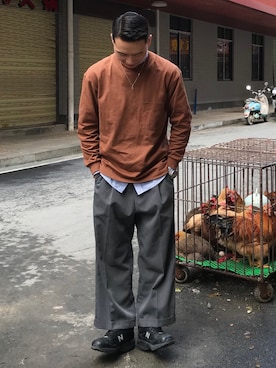 「通勤穿搭」｜「アイテム（パーカー）」を使った、川林鹿野さん（メンズ・170cm）の冬コーディネート
