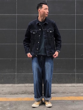 「通勤穿搭」｜「アイテム（デニムジャケット）」を使った、川林鹿野さん（メンズ・170cm）の春コーディネート