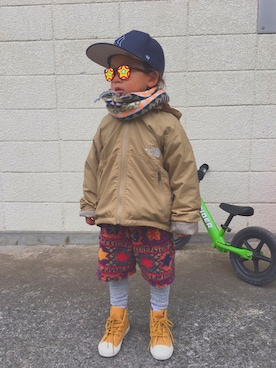 「ザノースフェイス」｜「アイテム（ブルゾン）」を使った、7◡̈さん（キッズ・110cm）の冬コーディネート