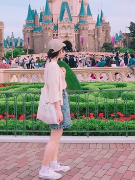 「UNIQLO（ユニクロ）のワッフルクルーネックT（5分袖）（Tシャツ/カットソー）」を使った、saaaeさん（レディース・158cm）の夏コーディネート