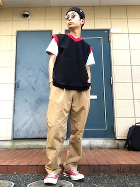 「ADER error（アーダーエラー）のアイテム（チノパンツ）」を使った、wataruさん（メンズ・165cm）の夏コーディネート