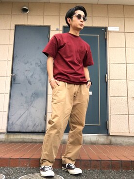 「ADER error（アーダーエラー）のアイテム（チノパンツ）」を使った、wataruさん（メンズ・165cm）の夏コーディネート