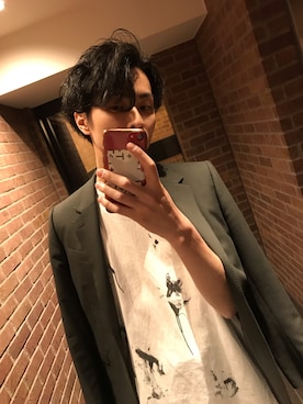 「LAD MUSICIAN（ラッドミュージシャン）のアイテム（ジャケット/アウター、グリーン系）」を使った、インスタもやってるざわわわわわわわわさん（メンズ・173cm）の春コーディネート