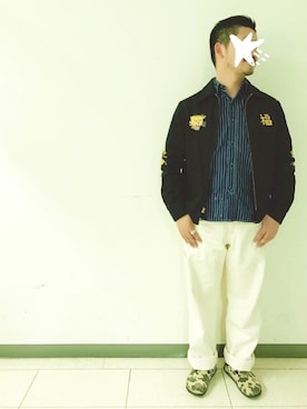 「ロールアップ」｜「アイテム（スタジャン）」を使った、⚡︎ssy⚡︎yama⚡︎さん（メンズ・165cm）の春コーディネート