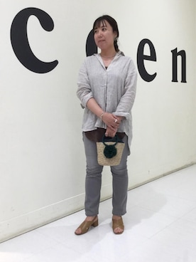 「coen（コーエン）のシーグラスミニかごバッグ（バスケット）（かごバッグ）」を使った、coenにしぐちさん（レディース・162cm）の夏コーディネート