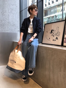 「koe（コエ）のアイテム（MA-1）」を使った、RIHOさん（レディース・150cm）の春コーディネート