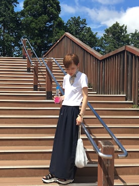 「クルーネックTシャツ」｜「アイテム（その他）」を使った、RIHOさん（レディース・150cm）の夏コーディネート