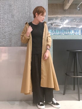 「シャツワンピを羽織る」｜「アイテム（その他）」を使った、RIHOさん（レディース・150cm）の秋コーディネート