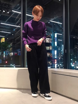 「パープル×黒」｜「アイテム（その他）」を使った、RIHOさん（レディース・150cm）の秋コーディネート