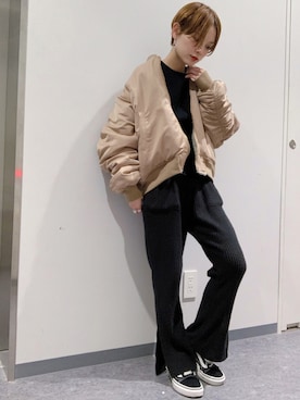 「koe（コエ）のアイテム（ブルゾン）」を使った、RIHOさん（レディース・150cm）の秋コーディネート