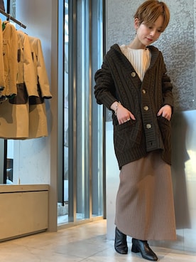 「ケーブルカーディガン」｜「アイテム（その他）」を使った、RIHOさん（レディース・150cm）の冬コーディネート