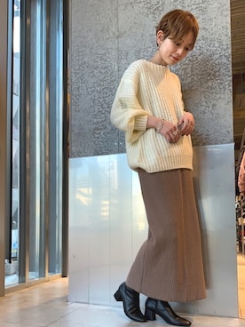 「ボリュームニット」｜「アイテム（その他）」を使った、RIHOさん（レディース・150cm）の冬コーディネート