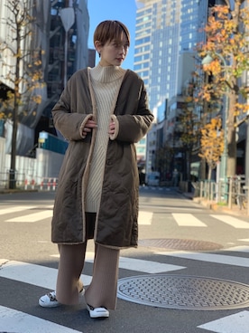 「koe（コエ）のアイテム（ムートンコート）」を使った、RIHOさん（レディース・150cm）の冬コーディネート