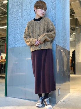 「ケーブルカーディガン」｜「アイテム（その他）」を使った、RIHOさん（レディース・150cm）の冬コーディネート